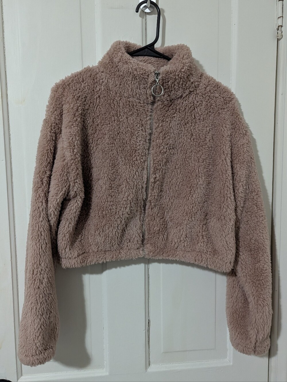 Cozy Cropped Teddy Zip Jacket - Dusty Rose